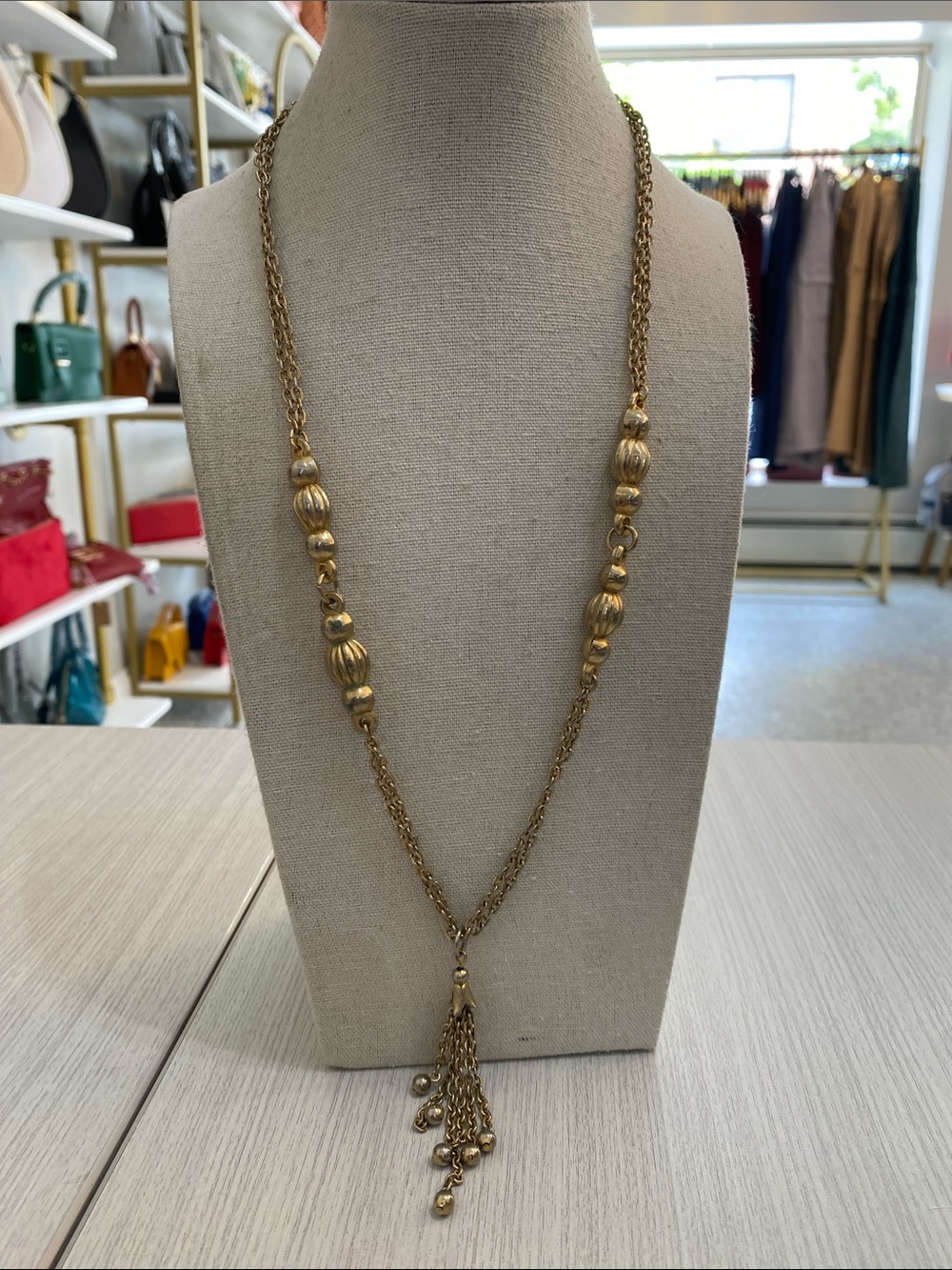 Gold-Tone Beaded Tassel Necklace